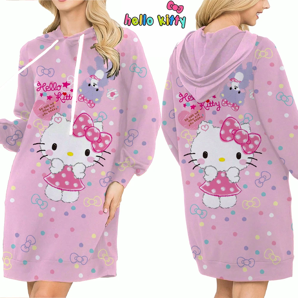 

Streetwear S-3XL Top Y2k Clothes 2024 Kawaii Autumn/winter Women's Hoodie Dress Hoody Hello Kitty Sweatshirts Anime Woman Lovely