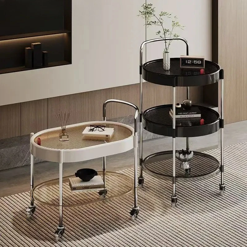 Modern Minimalist Coffee Table  Movable Side Table  Living Room Storage Trolley Creative Wheeled Shelf Bedroom Bedside Tables