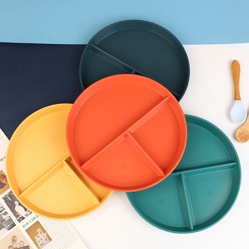 1Pc Divided Dish In 3 Diet Reusable Round Dinner Plate Kitchen Dinnerware Portion Plates For Adults 3 Compartments Microwave image 4