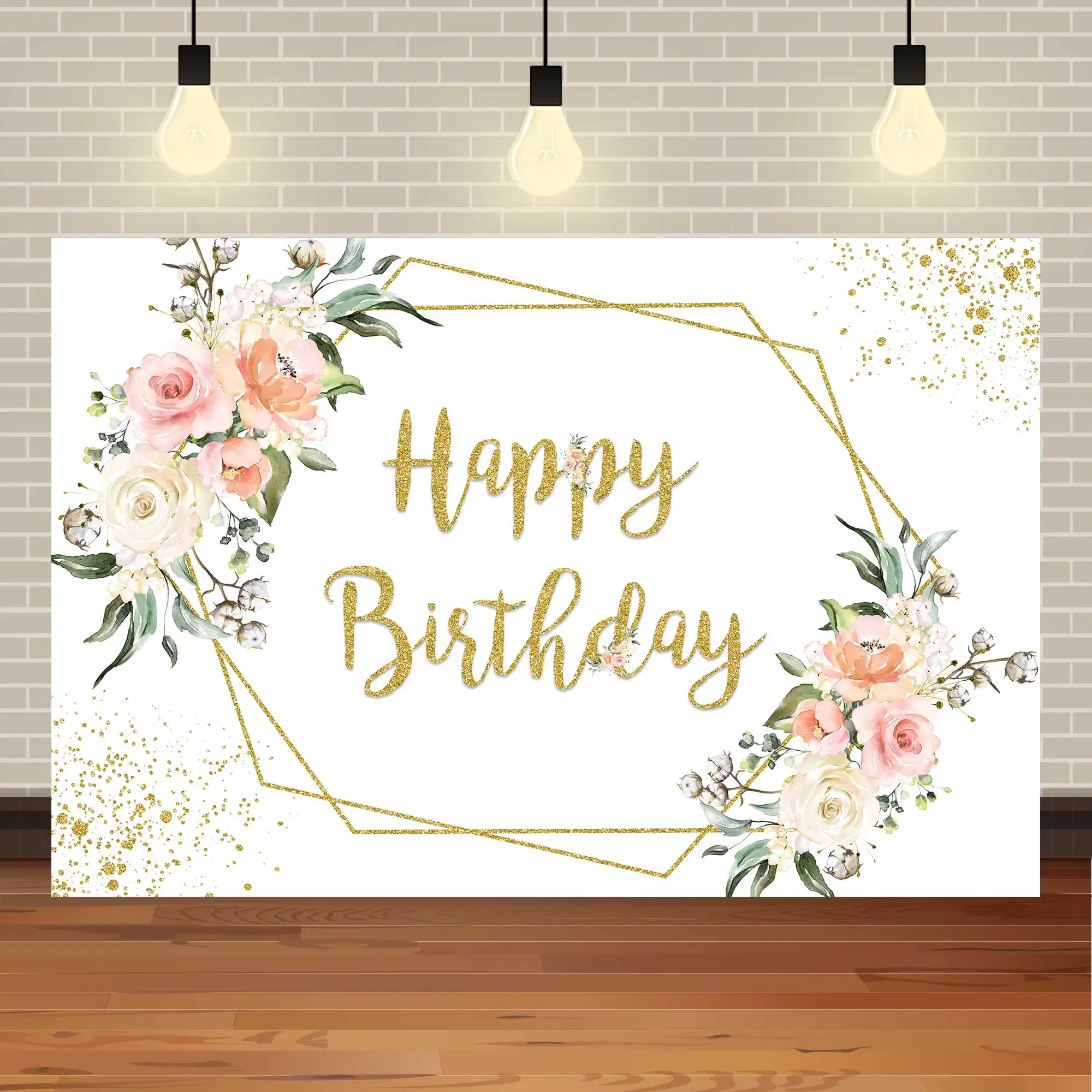 Neoack bunga daun pesta ulang tahun bayi Shower latar belakang merah muda bunga daun hijau perlengkapan dekorasi pernikahan Photocall Gold Dot