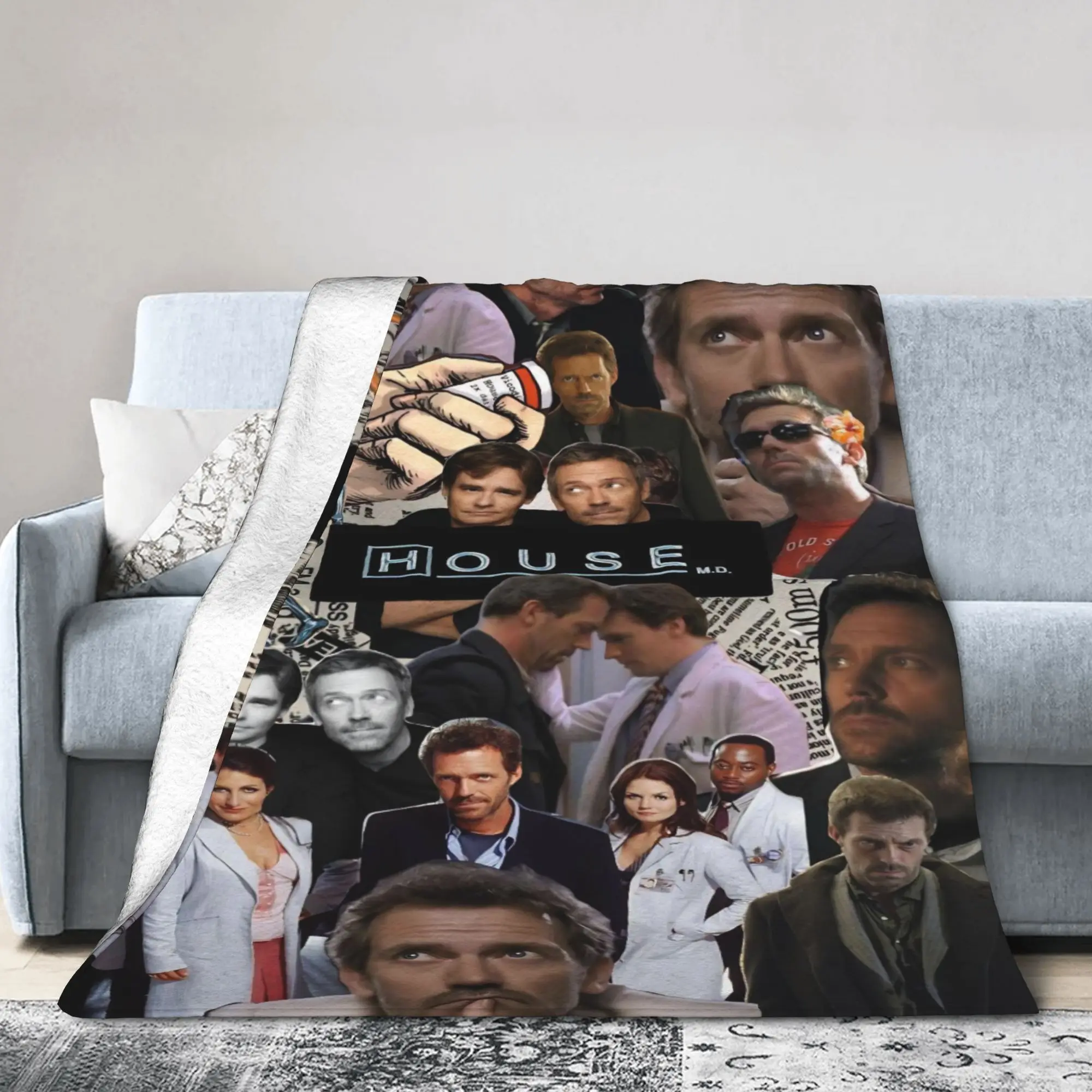 Dr. Gregory House Television Photo Collage Flannel Blanket Warm Throw Blanket for Outdoor Travel Office Bedspread Sofa Bed Cover