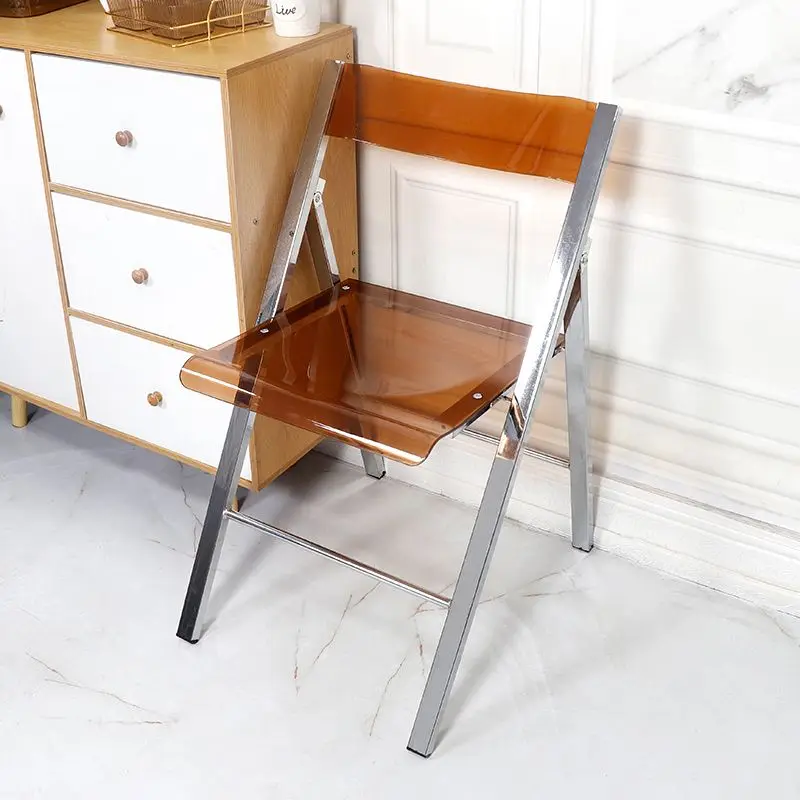Trendy Electroplated Acrylic Folding Chair with Backrest, Retro Fashion Dining Computer Photo Prop for Milk Tea Shop