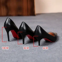 Escarpins en cuir souple pour femmes, talons hauts fins, chaussures provoqué pour dames, noir Stiletto, grande taille, mode sexy, printemps, nouveau, 2024