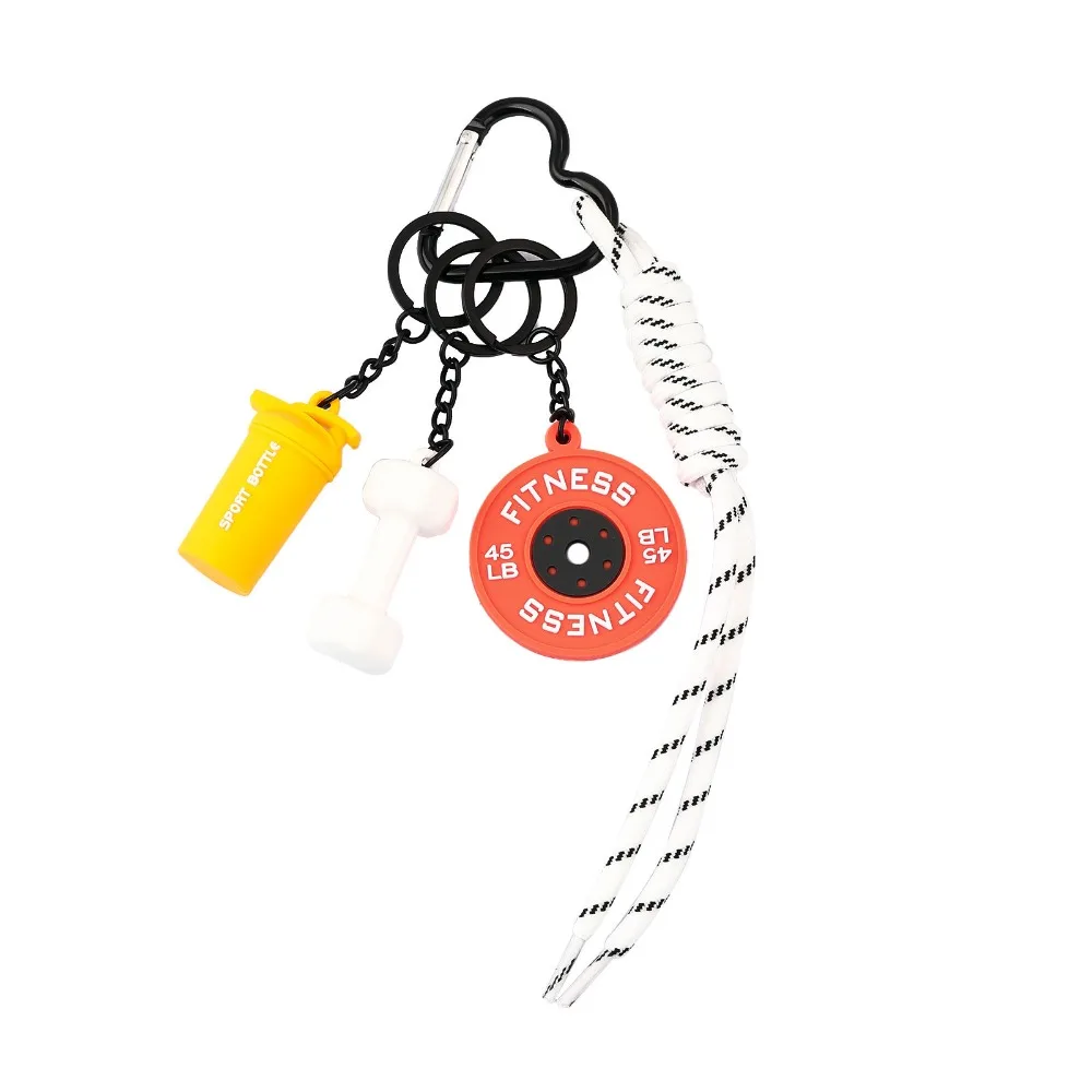 

Heart Buckle Barbell Plates Key Chain Bag Charm Creative Simulation Dumbbells Keyring Mini Trendy Fitness Series Pendant