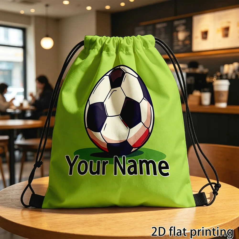 1Pc Custom Name/Text Soccer Ball Pattern Drawstring Backpack, Lightweight Sports Bag, Gym Storage Bag, Outdoor Travel Rucksack