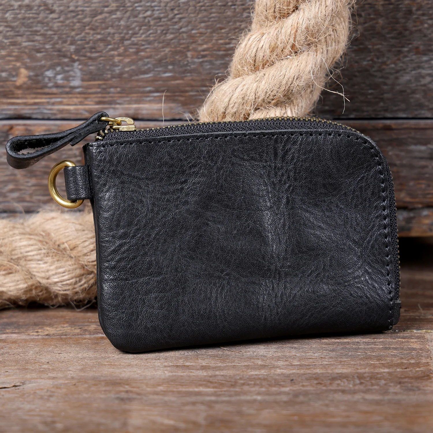 S.WORKER Mini-Kartenetui aus echtem Vollnarbenleder, handgefertigt, Retro, kleine Münztasche, tragbare Tasche – Detail 10