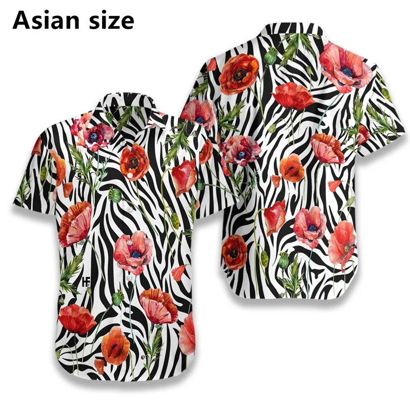 Hawaiian Shirt Beach Zebra Print Blouses Floral Pattern Summer Casual Shirts Male Short Sleeve Harajuku Clothing Dropshipping