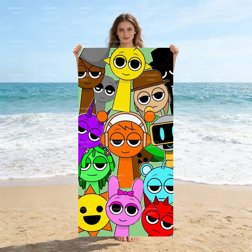 1PC SS-Sprunki II-Incredibox All Characters Beach Towel, Colorful Cartoon Bath Towel, Soft Microfiber Pool Towel for Kids & Fans