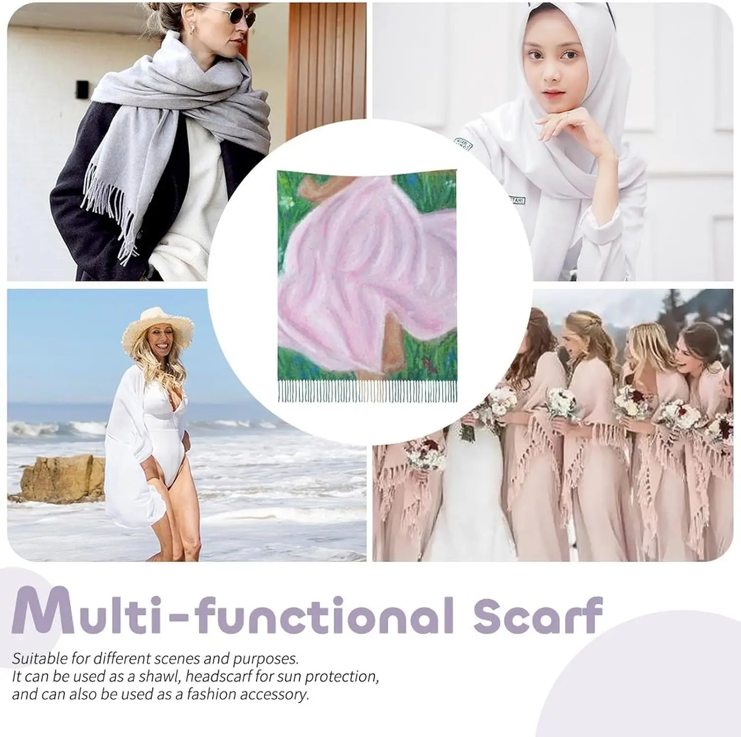 Tassel Wraps Warm Soft Winter Lightweight Cashmere Long Scarf for Women Gifts Daily Travel Office Girl Running at Sunset Print