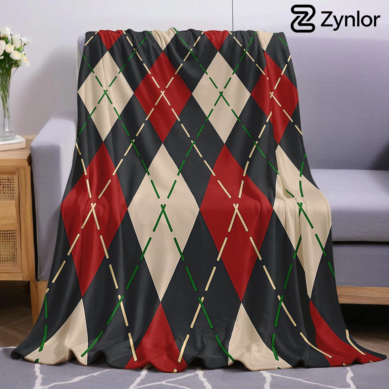 Vintage Dark Argyle Ultra Soft Sherpa Fleece Blanket Fluffy Warm Halloween Cozy Throw for Sofa Couch Bedroom Gift All season