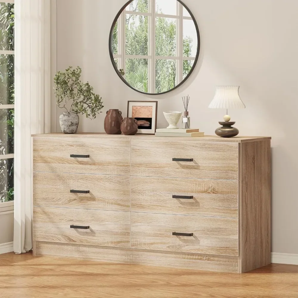 

Wood Dresser for Bedroom,6 Drawer Double Dresser,Modern Chest of Drawers with Deep Drawers, Large Storage Organizer