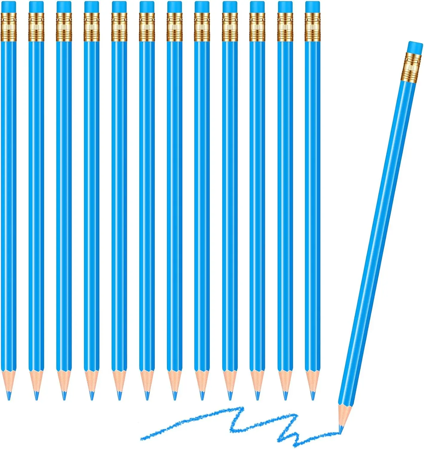 

12 Blue HB Pencils with Erasers, Pre-sharpened for Writing & Drawing