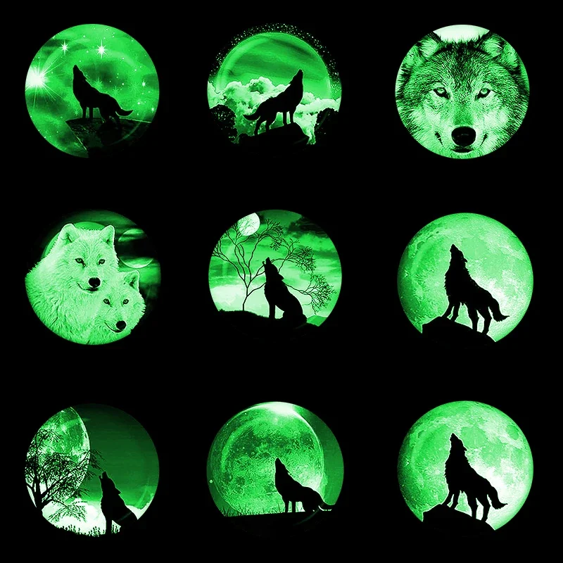 

5PCS/SET Luminous Wolf Moon Pattern Round Glass Cabochon 12/16/20/25/30mm Dome Flat Back DIY Pendant Growing Jewelry Finding