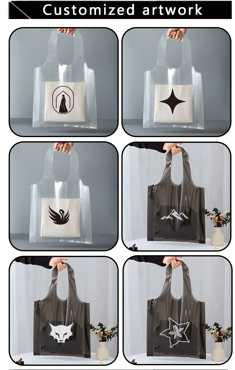 10 Stück Transparente Einkaufstaschen für Bekleidungsgeschäfte, Plastik-Geschenk- und Einkaufstaschen für Damenkleidung, Anpassbares Logo – Detail 5