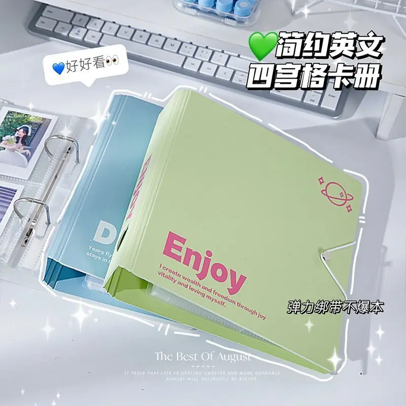 A5 Kpop Photocard Binder Album D Ring 4 Grid Collect Book with Elastic Band, 3-Inch Photo Holder for Kpop Fans, Korean 포카 바인더