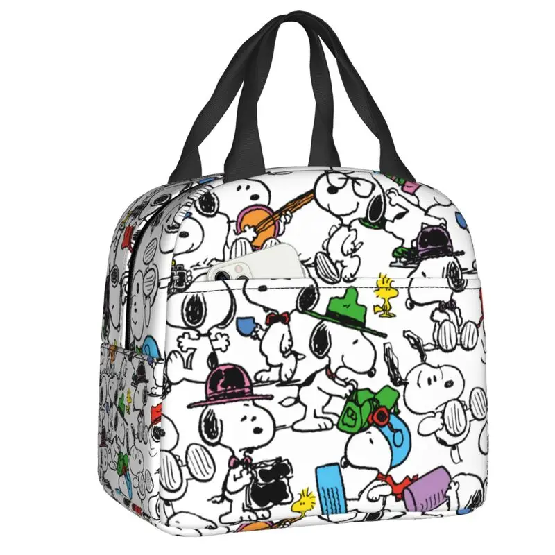 Custom Cute Cartoon Snoopy Lunch Bag Thermal Cooler Insulated Lunch Container Box for Children School Work Food Picnic Tote Bags