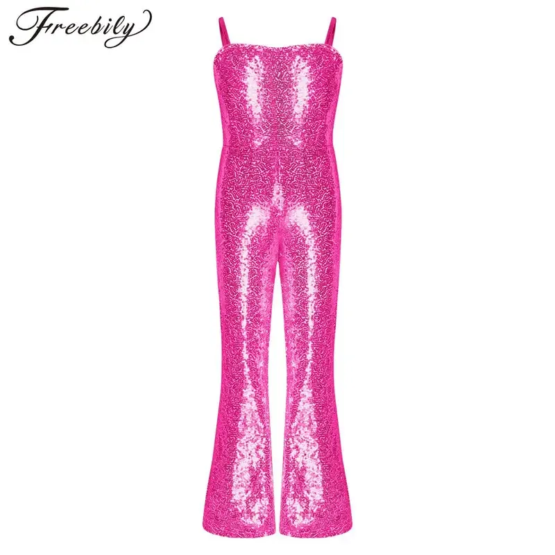 

Kids Girls Shiny Seuins Jumpsuit Princess Cosplay Costumes Jazz Hip-hop Dance Costumes Performance Dancewear