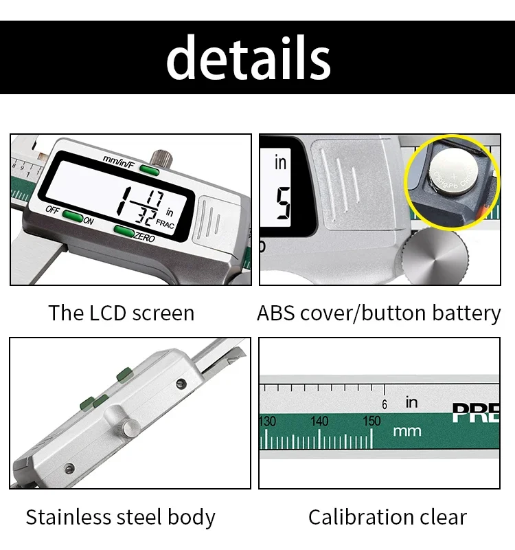 ET50 Digitaler Edelstahl-Messschieber 6 Zoll 150mm Bruchteil/MM/Zoll Messung Elektronischer Messschieber 0,01mm Hohe Präzision – Detail 5