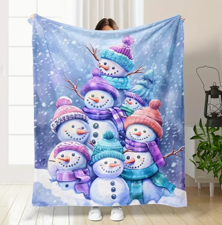 Ultra-Soft Snowman Flannel Throw Blanket Cozy, Plush & Warm for All Seasons Christmas Gift and Snuggle Companion for Couch, Sofa