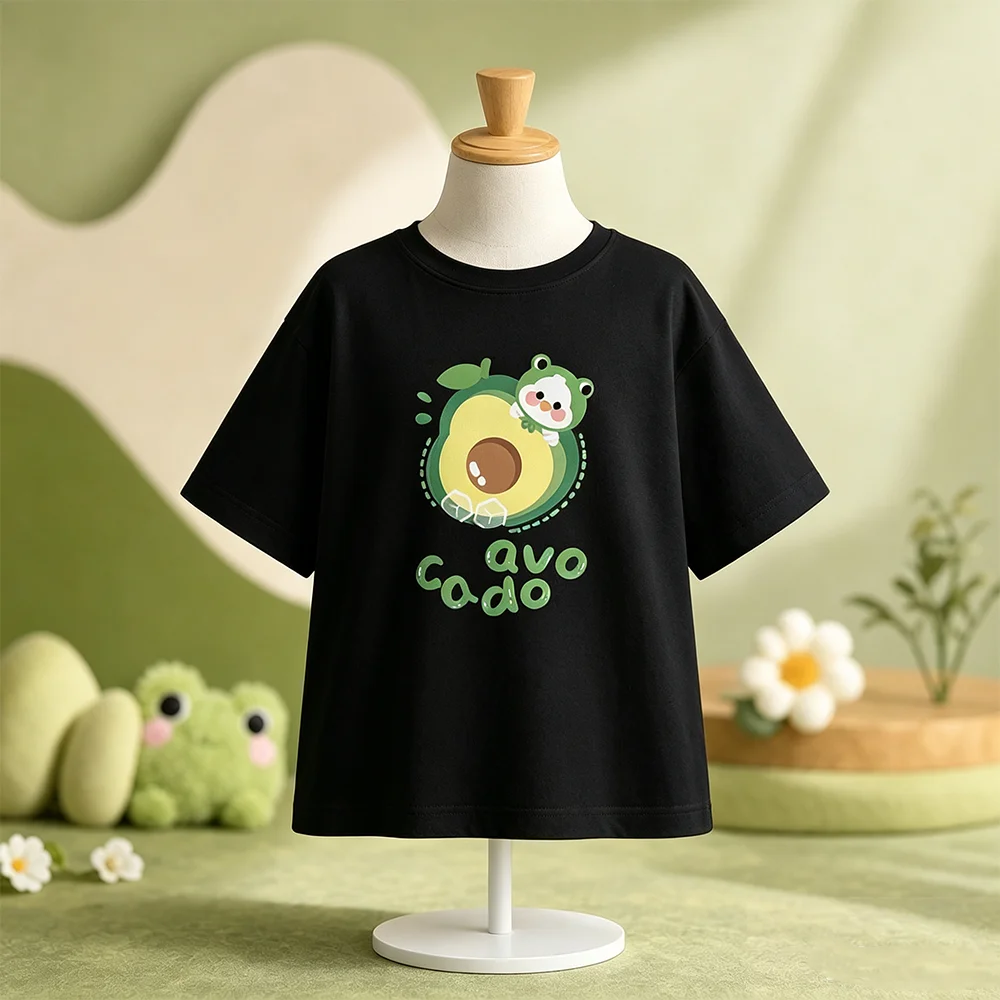 Unisex Summer Avocado Breathable and Quick-Drying T-Shirt for Kids Loose Cartoon Aesthetic Casual Vintage Fruit Top for Children