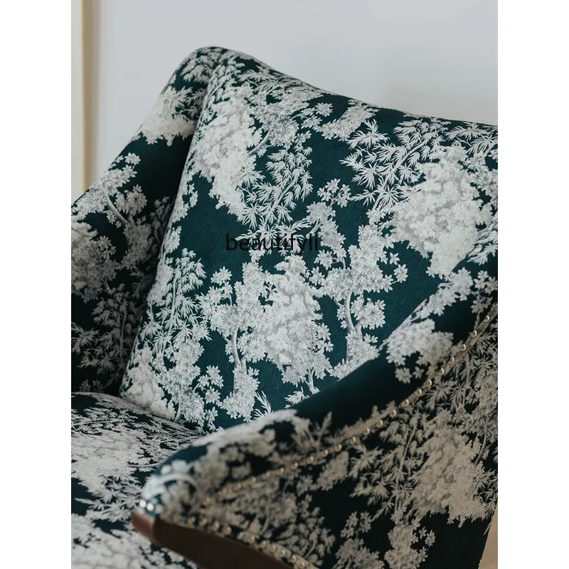 F109 Vintage French Style Leisure Chair Fabric Single Lazy Sofa Living Room Balcony Recliner Sofa Chair