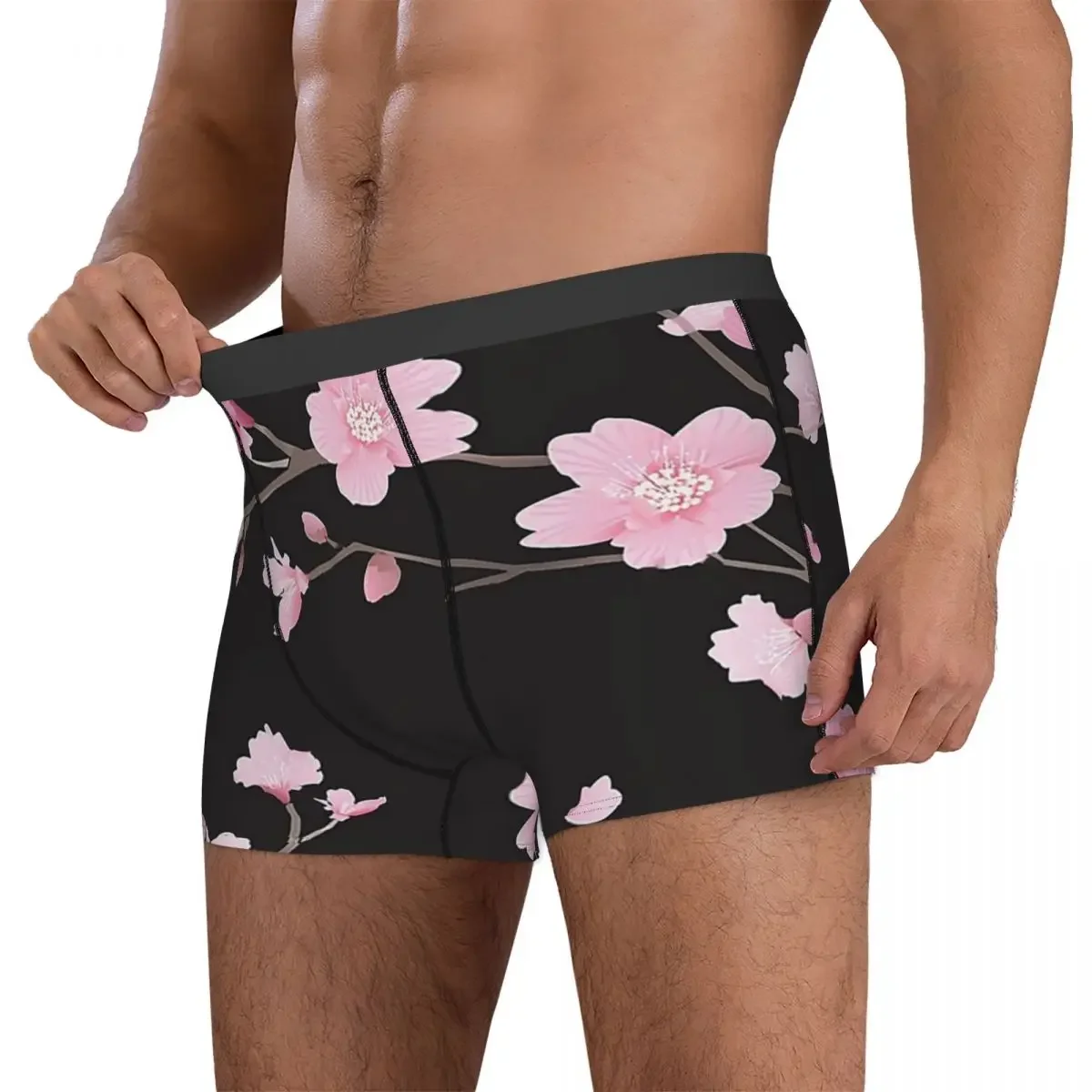 Boxer Underpants Shorts Cherry Blossom Flower Plant - Black Panties Men's Soft Underwear for Homme Man Boyfriend Gift