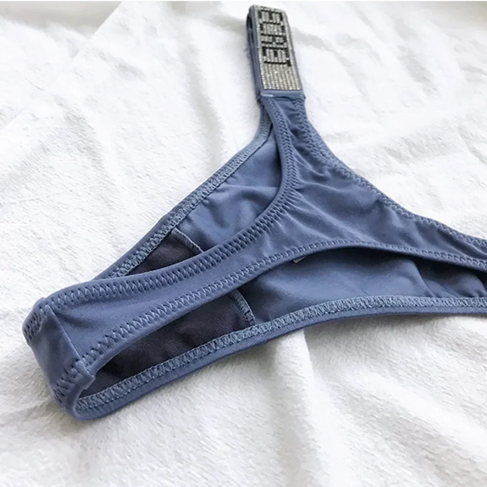 Letter Rhinestone Panties Underwear Hip Lifting Satin Thong Sexy Low Waist Seamless Briefs Lingerie Swimwear Bottom 2022 NEW image 6