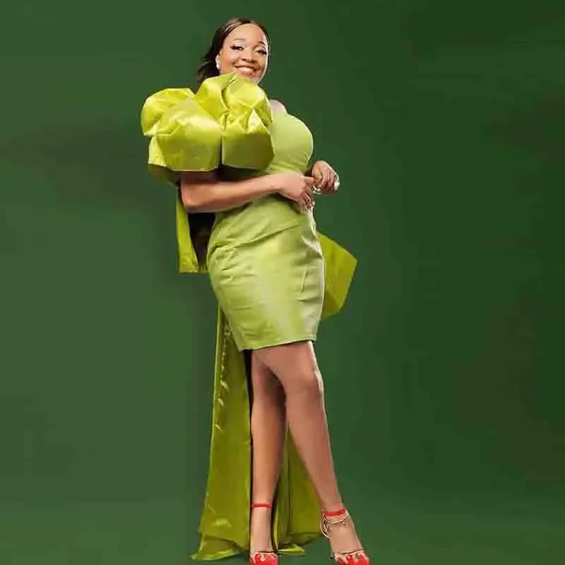 

Атласные вечерние платья выше колена с рюшами и рюшами, африканское женское вечернее платье для торжественных случаев, светло-зеленые платья для выпускного вечера на одно плечо