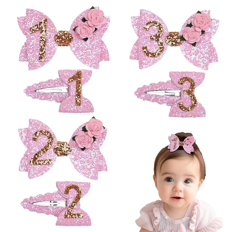 

Children Birthday Digital Hairpin Clip Girls Bow Flower Baby Clip Water Drop Clip For Hair Accessories for Children