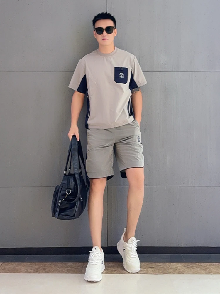

Quick Dry Summer Sportswear Set for Young Men Breathable Splice Short Sleeve Short Pants Casual Fashion Two Piece Suit