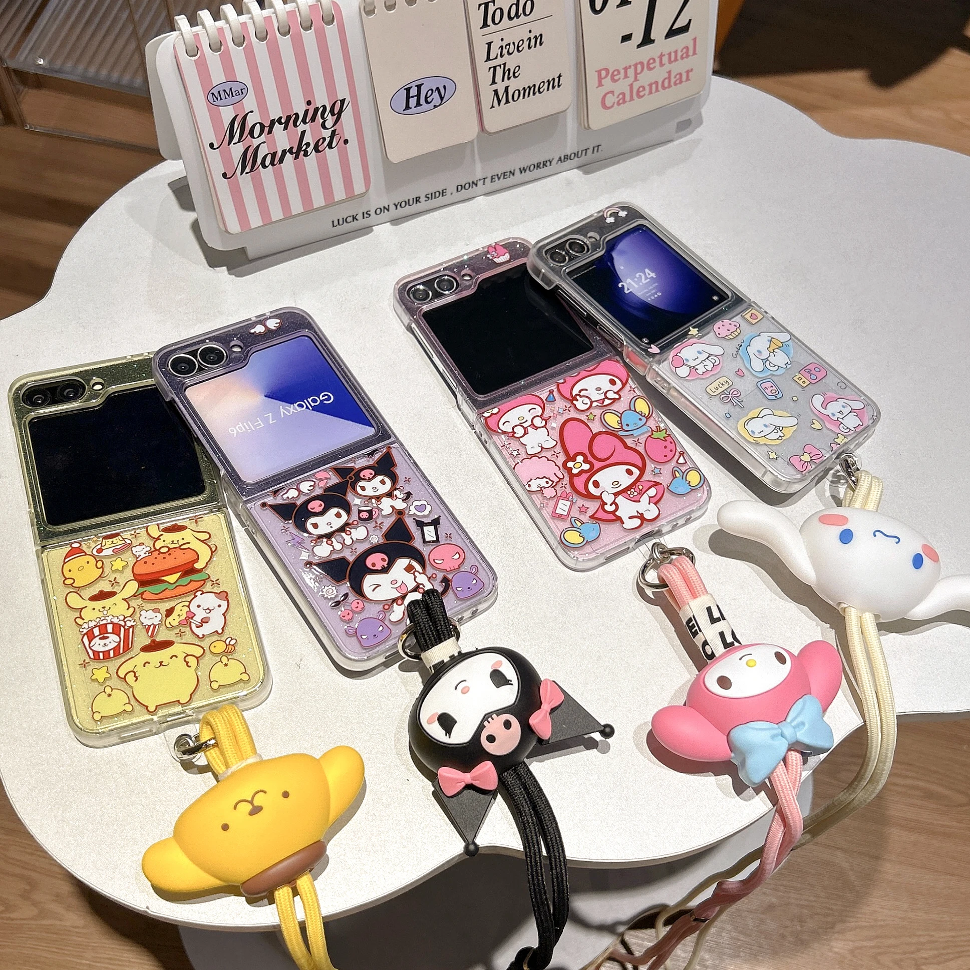 

Best-Selling Items Sanrio For Melody Kuromi Cinnamoroll Pom Pom Purin With Lanyard Samsung Galaxy For Z Flip 7 Z Flip 5 Z Flip 6