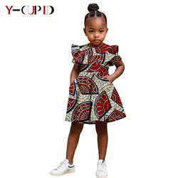 African Clothes Print Ruffles Dresses for Girls Dashiki Kid Ankara Outfits Bazin Riche Summer Cotton Children Outwear 2445002