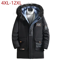 Kış erkek taklit tavşan kürk polar astar Parka kalın sıcak yüksek kaliteli ceket kapşonlu uzun rüzgar geçirmez ceket artı büyük Size12XL