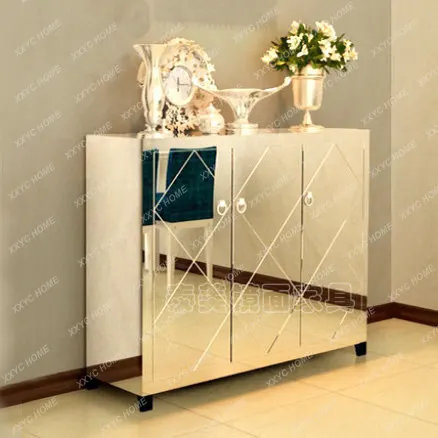 Three doors mirror shoe cabinet mirror furniture glass shoe cabinet side cabinet