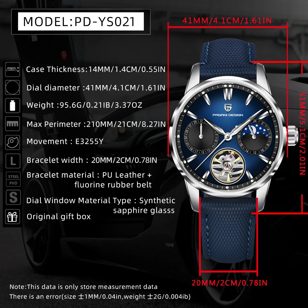 2025Pagani design Tourbillon Orologio da uomo di lusso Confezione regalo Moda Zaffiro Orologio meccanico automatico Orologio da 10BAR Fasi lunari da uomo