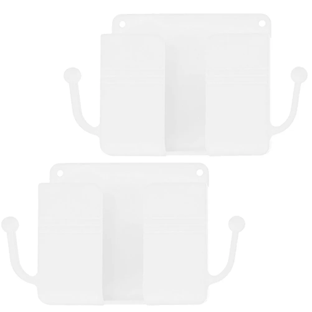 

2Pcs Wall Mount Phone Holder Stick on Shelf for Remote Control Storage Bedside Wall Organizer Charging Station Holder