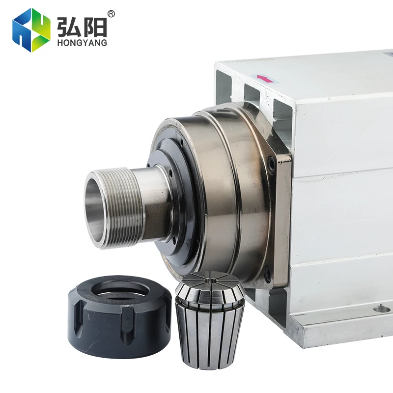 7.5kw ER32 Flanged Square Air Cooled Spindle 600Hz 18000RPM With Junction Box For CNC Milling Machine Engraving Milling