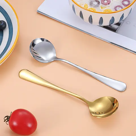 스테인레스 스틸 한국 수프 스푼, 가정용 주방 국자 용량, 골드 실버 거울 광택 식기류, 커피 식기
