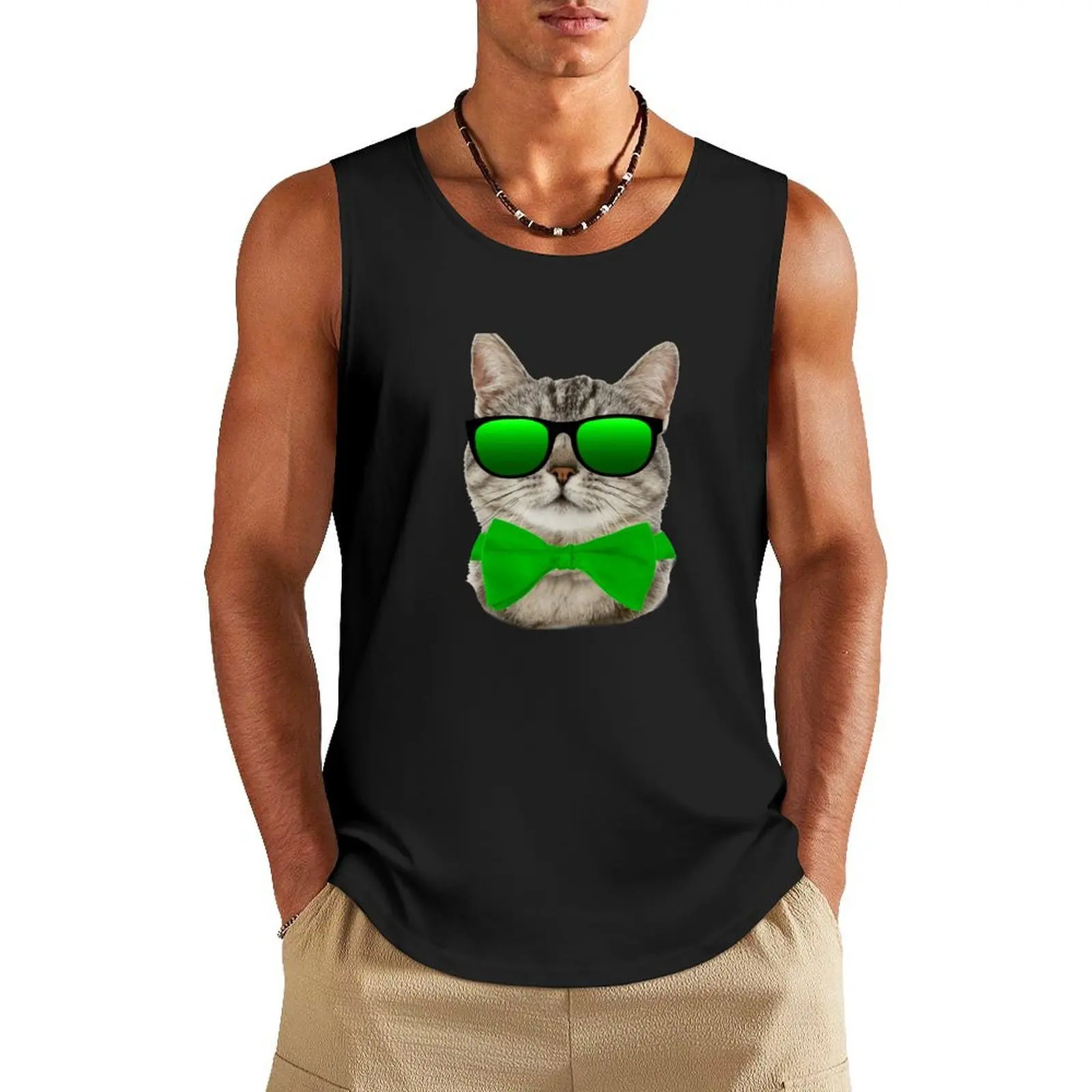 St Patricks Day Irish Cool Cat Tank Top t-shirt for men Clothing Men sleeveless tee