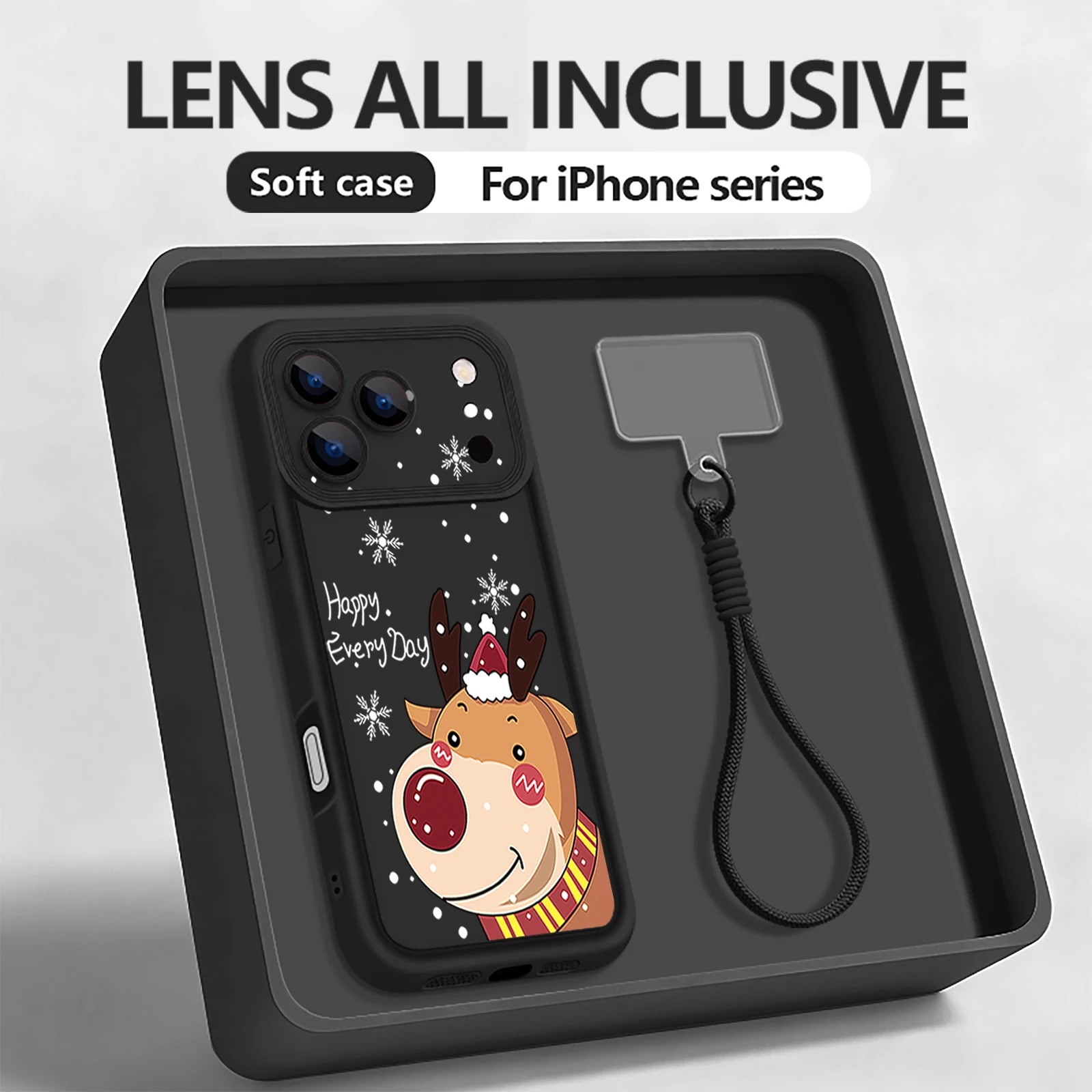 Weiche Handyhülle mit Weihnachts-Hirschmuster für iPhone 17 Pro Max Air 16e 16 15 14 Pro Max 13 12 Pro 11, stoßfeste TPU-Lanyard-Abdeckung