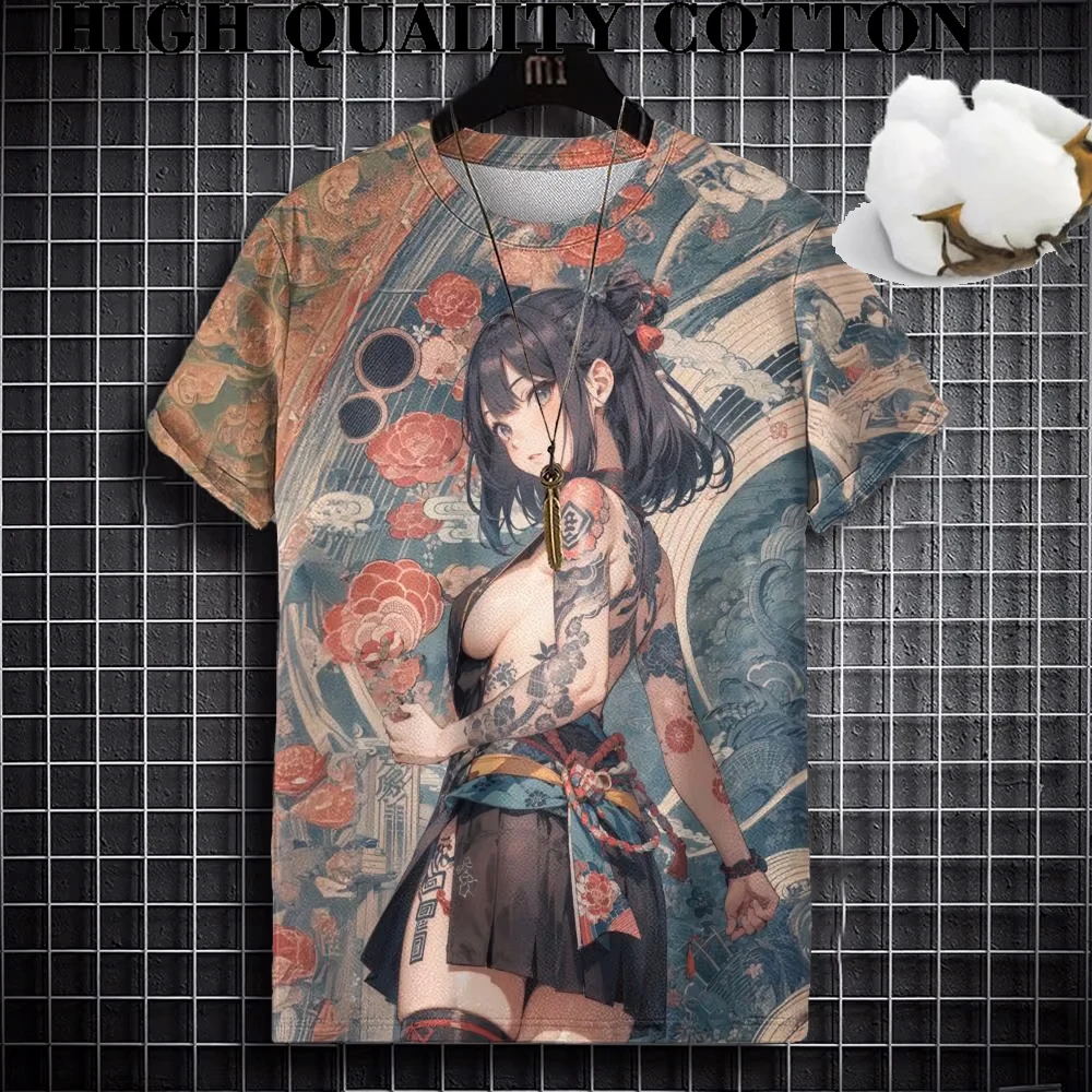 Top quality 100% cotton Summer Men T Shirts Cool Samurai Tattoo Graphic T-Shirt Trend Casual Harajuku Streetwear Hip Hop Tops
