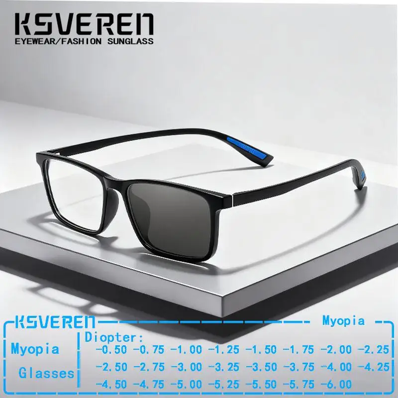 

Full Rim Square Photochromic Myopia Glasses Men Optical Prescription Nearsighted Eyewear Outdoor Color Changing Sport Eyewear