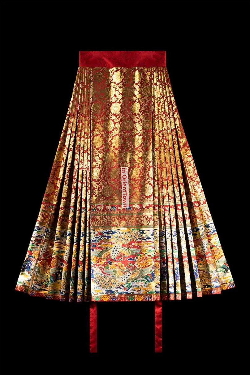 Ming Dynasty Gold Dark Phoenix Pattern Standard Hanfu Tops + Skirt Standing Collar Short Coat Wedding Red Outerwear Suits CT015