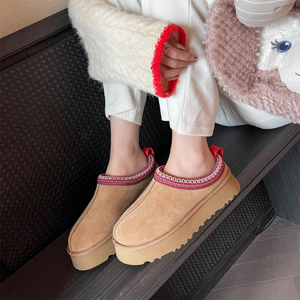 

Women's Slippers Thick-soled Short Ankle Boots Wool Fur-Fleece Shoes Outdoor Shock Absorption Winter Warm Slippers Woman