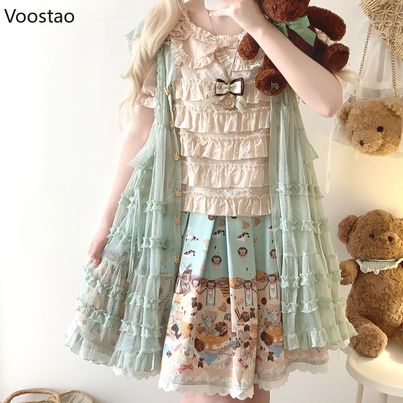 Japanese Sweet Lolita Style Blouses Women Y2k Aesthetic Bow Lace Ruffles Princess Cotton Shirts Girls Vintage Kawaii Cute Tops