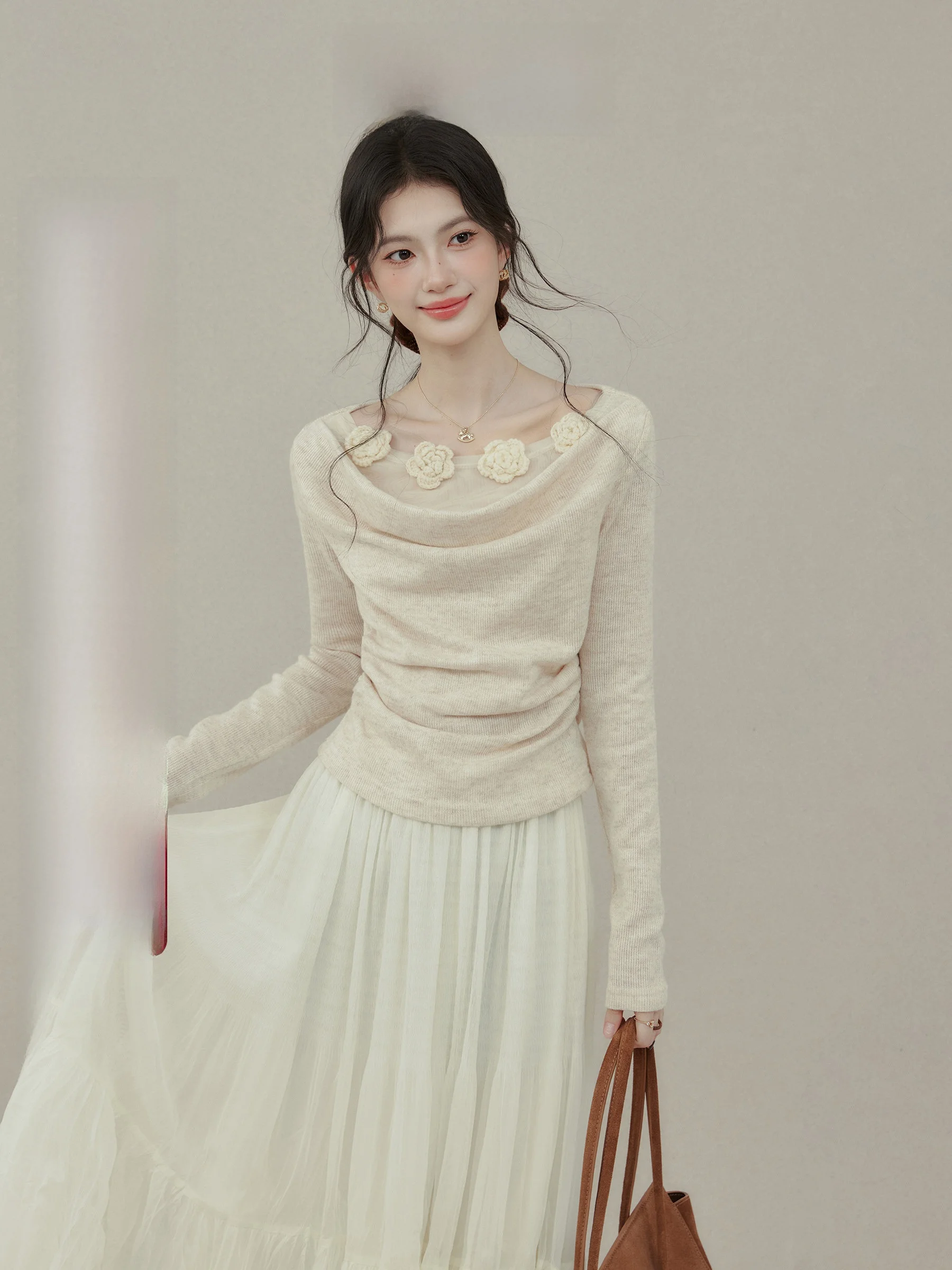 

Футболка Romantic Aosphere Long Sve, женская внутренняя одежда, базовый топ с завязкой на талии, цветочный дизайн Ne Swing, мода для девочек