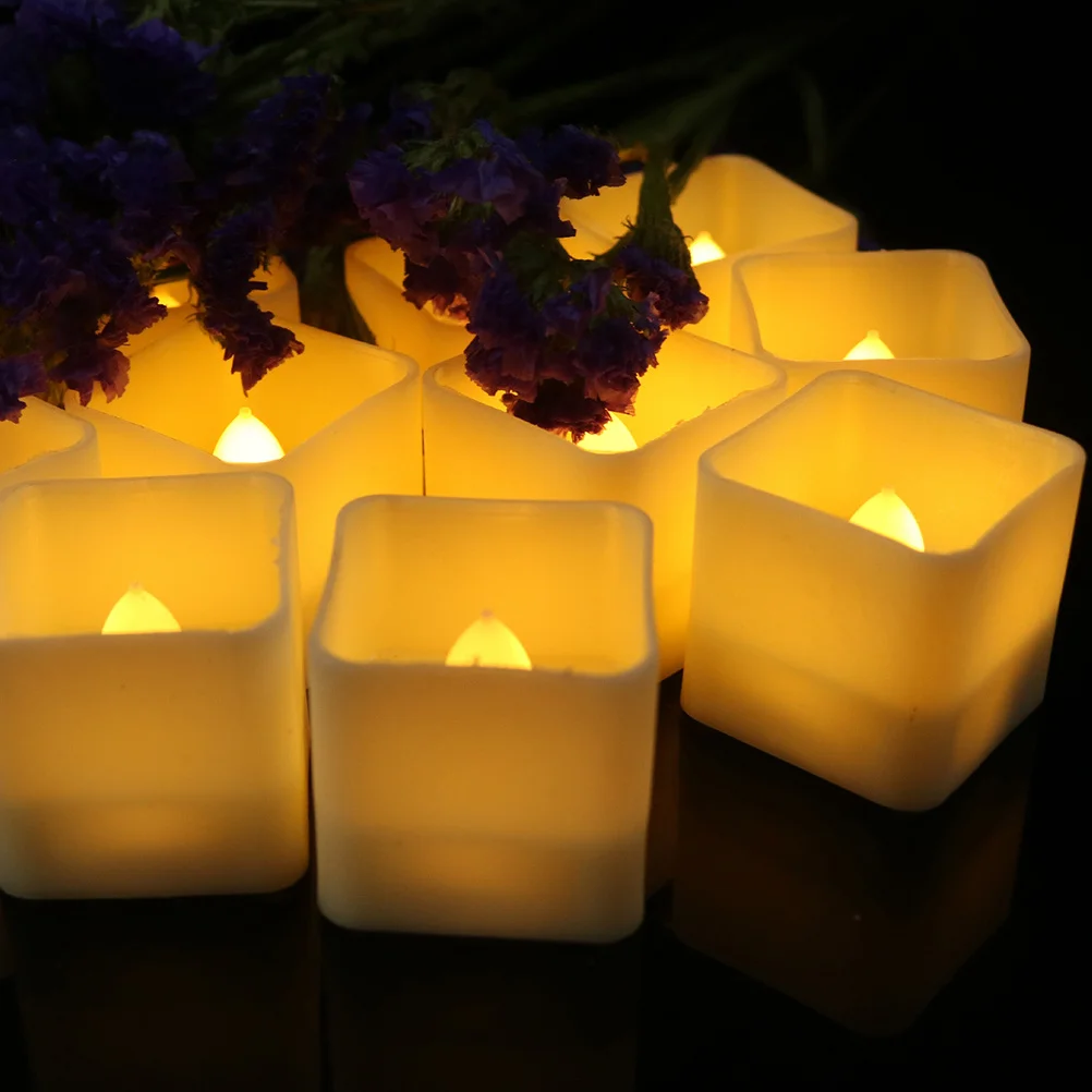 

12pcs Led Electronic Lamp Square Flameless Tea Light No Home Decor Kids Pets Button Operated Long Lasting