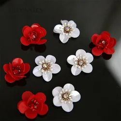 AHYONNIEX 10Pcs/lot Red White Sequins Flowers Patches Beads Patches Sew On Applique Clothes DIY Sweater Shoes Bags Patches