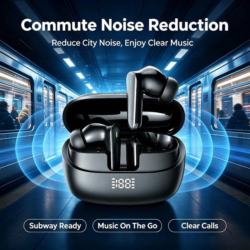 TWS Wireless Earbuds ANC Active Noise Reduction Bluetooth Earphones Digital Display Charging Case Stereo Headphones Subway