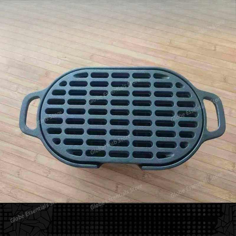 Cast Iron Extra-thick Three-piece Set, Double-ear Oval Barbecue Grill Home Camping Charcoal Stove, Roasting Tea Around The Stove